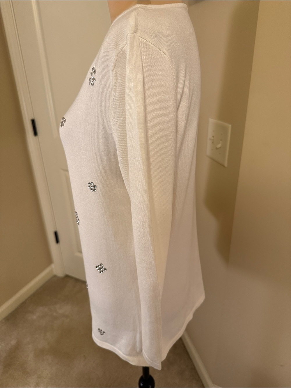 Embellished White Boatneck Women's Sweater - Picture 3 of 7